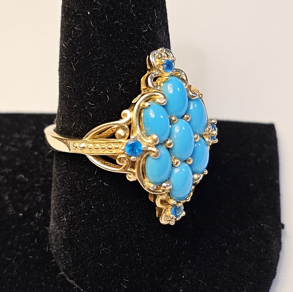 Sleeping Beauty Turquoise Ring Platinum/925 & 14k YG Ring Size 9 - Picture 7 of 9